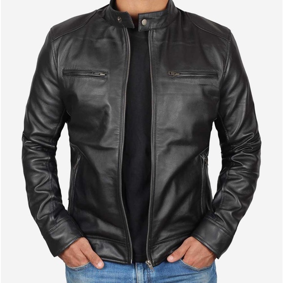 Decrum Jackets & Coats Decrum Mens Leather Jacket Cafe Racer Style